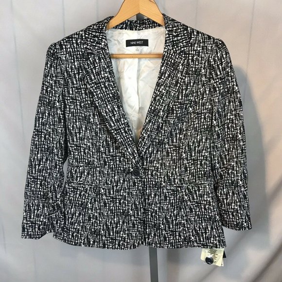 Nine West Suit Jacket Sz 14 Career Blazer Black / White.